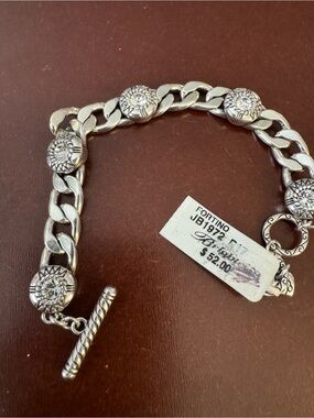 Brighton Fortino Silver Daisy Medallion Toggle Bracelet